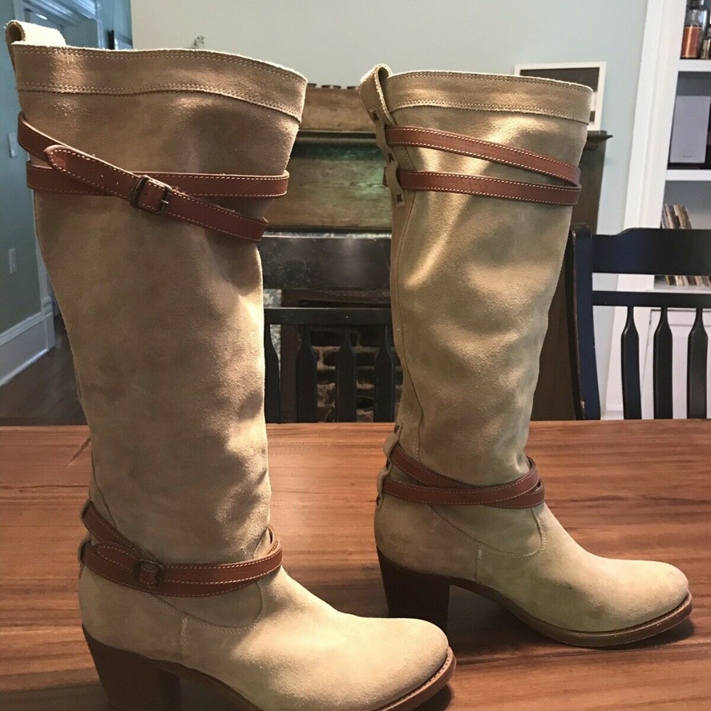 Rare Frye anthro Suede Boots Strappy Gray - Picture 7 of 8
